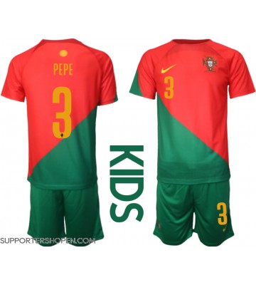 Portugal Pepe #3 Hemmatröja Barn VM 2022 Kortärmad (+ korta byxor)